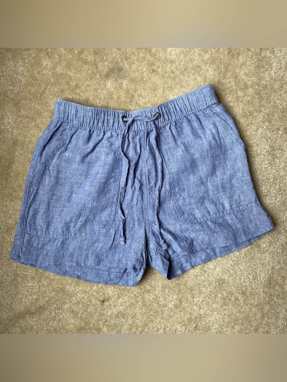 C&C California Women's Blue 100% Linen Drawstring Shorts Coastal Beach Summer XS